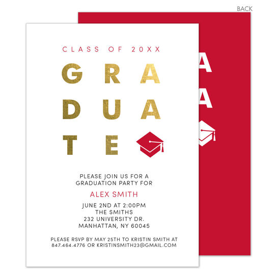 Red with Gold Foil Graduate Invitations